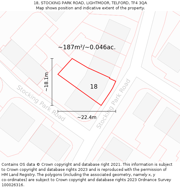 18, STOCKING PARK ROAD, LIGHTMOOR, TELFORD, TF4 3QA: Plot and title map