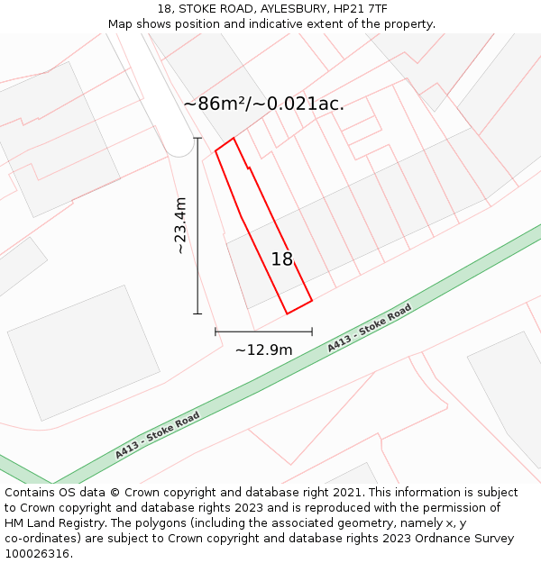18, STOKE ROAD, AYLESBURY, HP21 7TF: Plot and title map