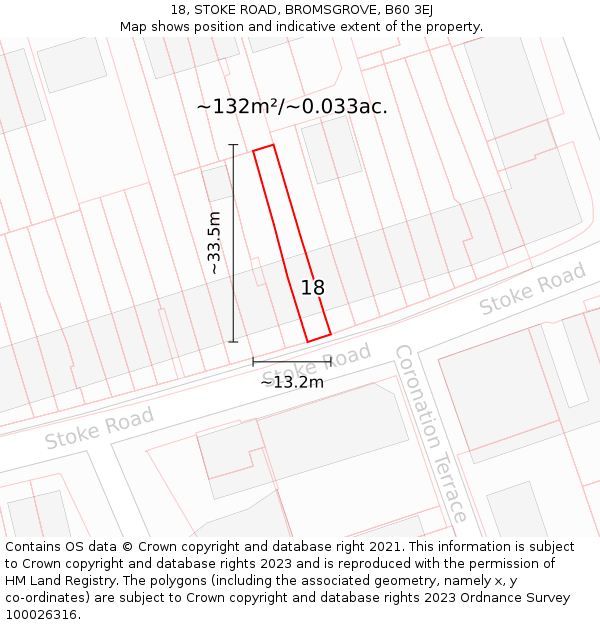 18, STOKE ROAD, BROMSGROVE, B60 3EJ: Plot and title map