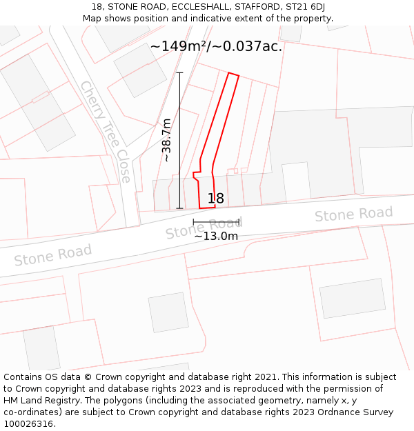 18, STONE ROAD, ECCLESHALL, STAFFORD, ST21 6DJ: Plot and title map