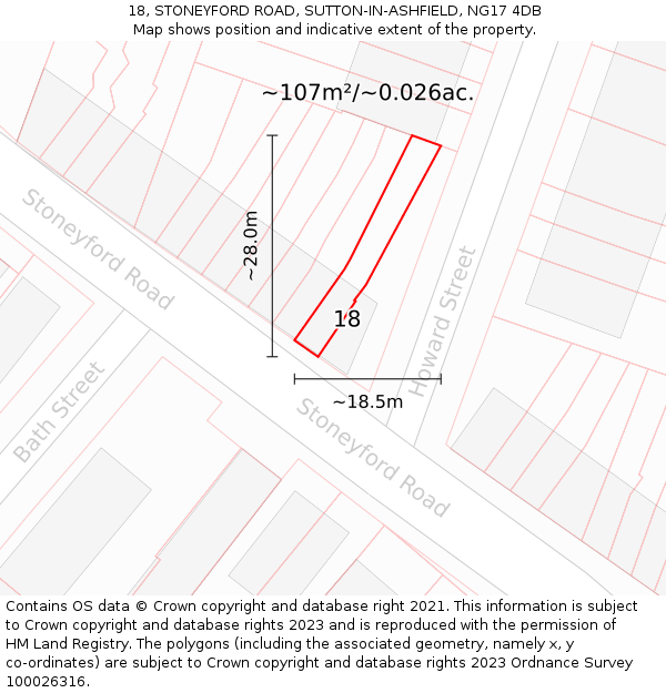 18, STONEYFORD ROAD, SUTTON-IN-ASHFIELD, NG17 4DB: Plot and title map