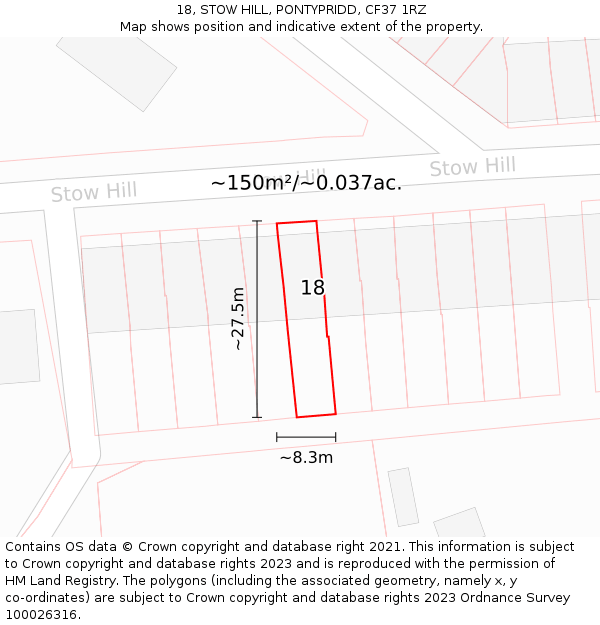 18, STOW HILL, PONTYPRIDD, CF37 1RZ: Plot and title map