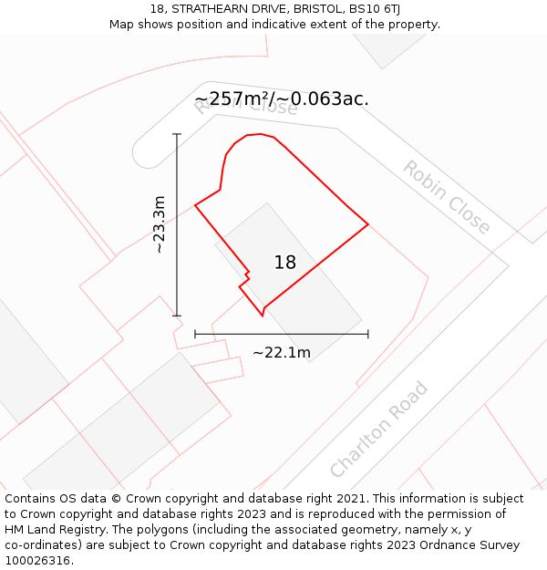 18, STRATHEARN DRIVE, BRISTOL, BS10 6TJ: Plot and title map
