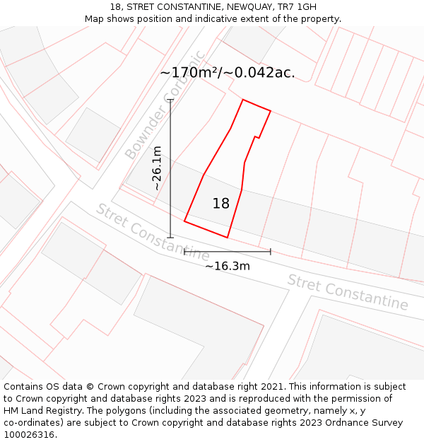 18, STRET CONSTANTINE, NEWQUAY, TR7 1GH: Plot and title map