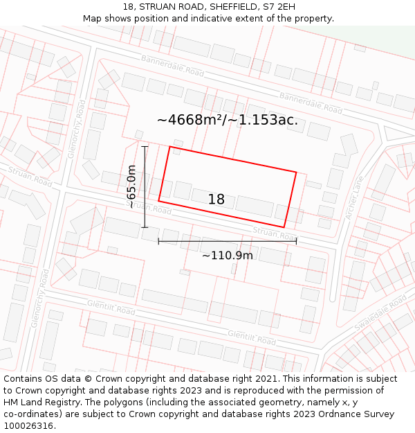 18, STRUAN ROAD, SHEFFIELD, S7 2EH: Plot and title map