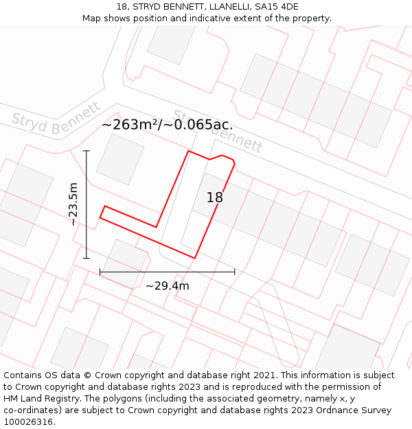 18, STRYD BENNETT, LLANELLI, SA15 4DE: Plot and title map