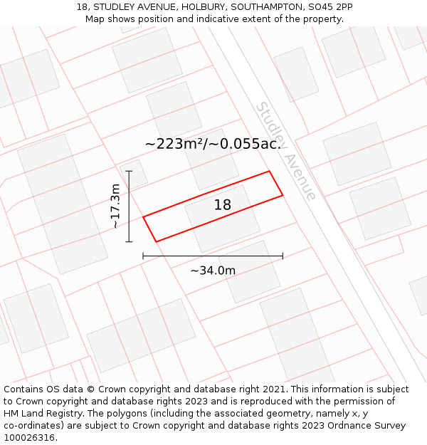 18, STUDLEY AVENUE, HOLBURY, SOUTHAMPTON, SO45 2PP: Plot and title map