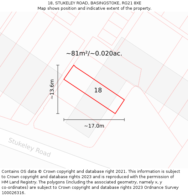 18, STUKELEY ROAD, BASINGSTOKE, RG21 8XE: Plot and title map