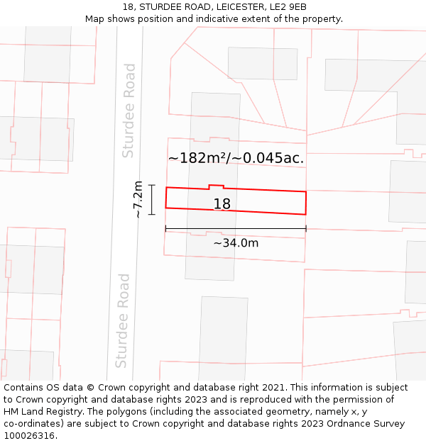 18, STURDEE ROAD, LEICESTER, LE2 9EB: Plot and title map