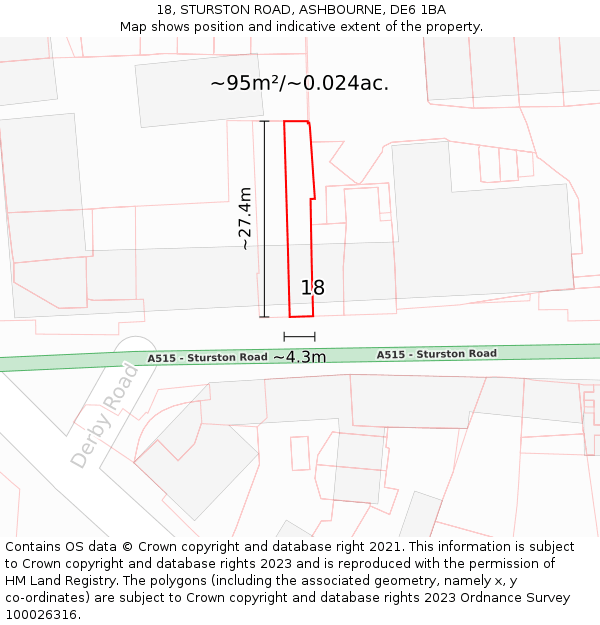 18, STURSTON ROAD, ASHBOURNE, DE6 1BA: Plot and title map