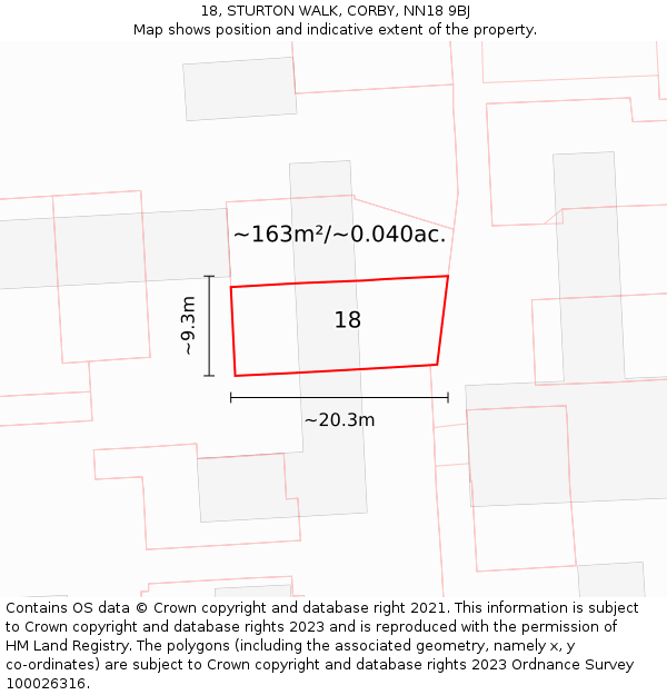 18, STURTON WALK, CORBY, NN18 9BJ: Plot and title map