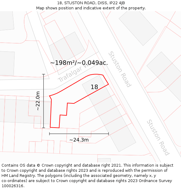 18, STUSTON ROAD, DISS, IP22 4JB: Plot and title map