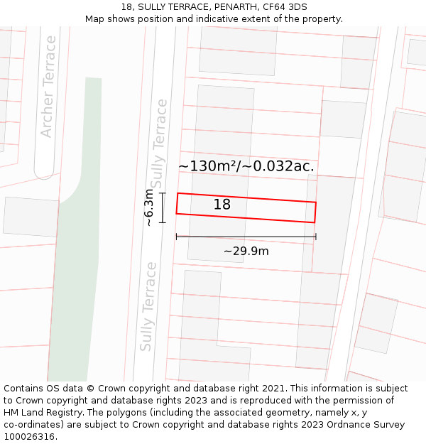 18, SULLY TERRACE, PENARTH, CF64 3DS: Plot and title map