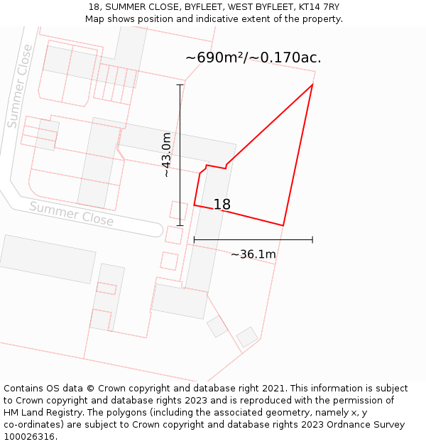 18, SUMMER CLOSE, BYFLEET, WEST BYFLEET, KT14 7RY: Plot and title map