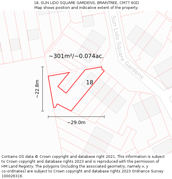 18, SUN LIDO SQUARE GARDENS, BRAINTREE, CM77 6GD: Plot and title map