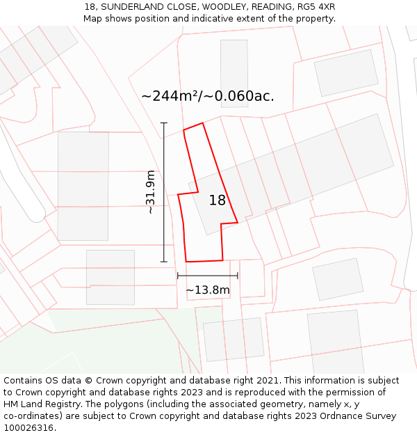 18, SUNDERLAND CLOSE, WOODLEY, READING, RG5 4XR: Plot and title map