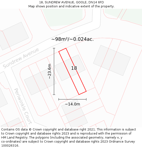18, SUNDREW AVENUE, GOOLE, DN14 6FD: Plot and title map