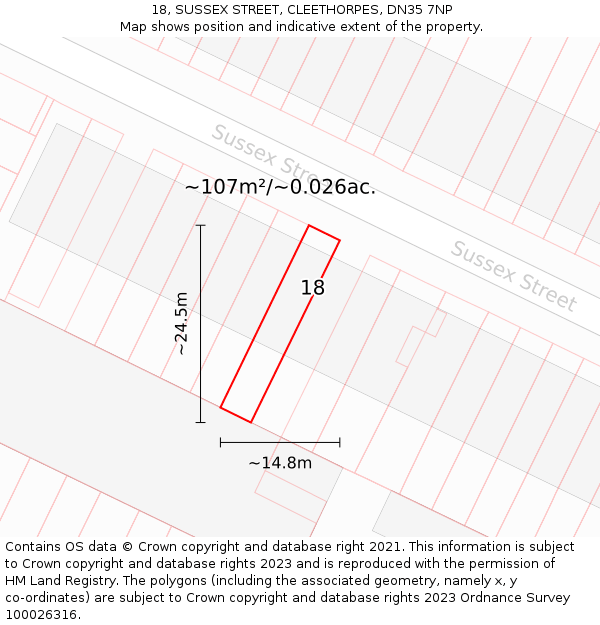 18, SUSSEX STREET, CLEETHORPES, DN35 7NP: Plot and title map