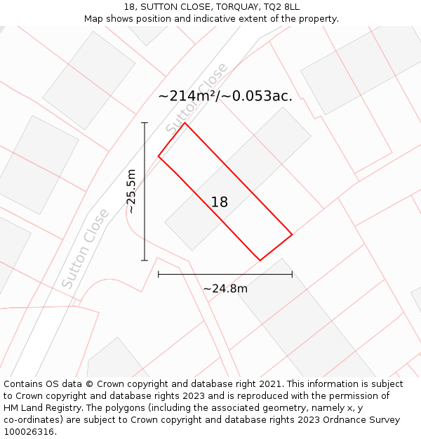 18, SUTTON CLOSE, TORQUAY, TQ2 8LL: Plot and title map