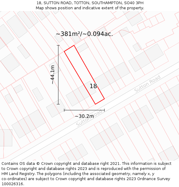 18, SUTTON ROAD, TOTTON, SOUTHAMPTON, SO40 3PH: Plot and title map