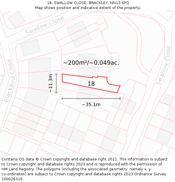 18, SWALLOW CLOSE, BRACKLEY, NN13 6PQ: Plot and title map
