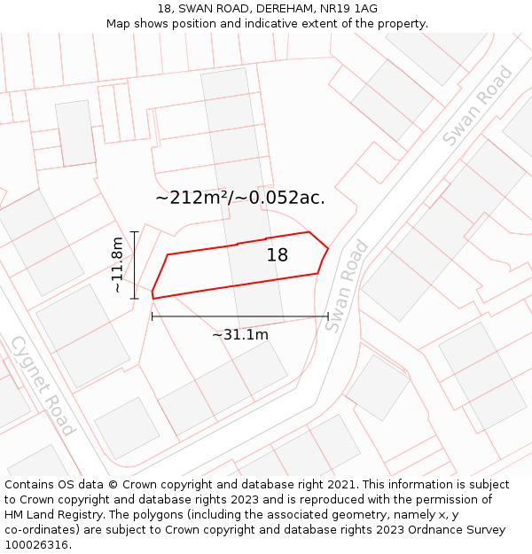 18, SWAN ROAD, DEREHAM, NR19 1AG: Plot and title map