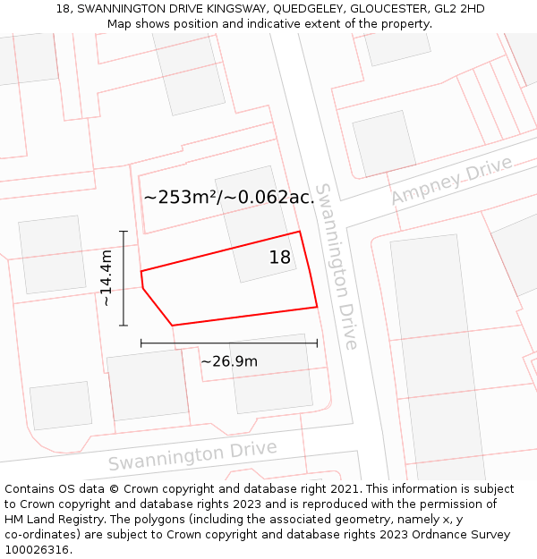 18, SWANNINGTON DRIVE KINGSWAY, QUEDGELEY, GLOUCESTER, GL2 2HD: Plot and title map