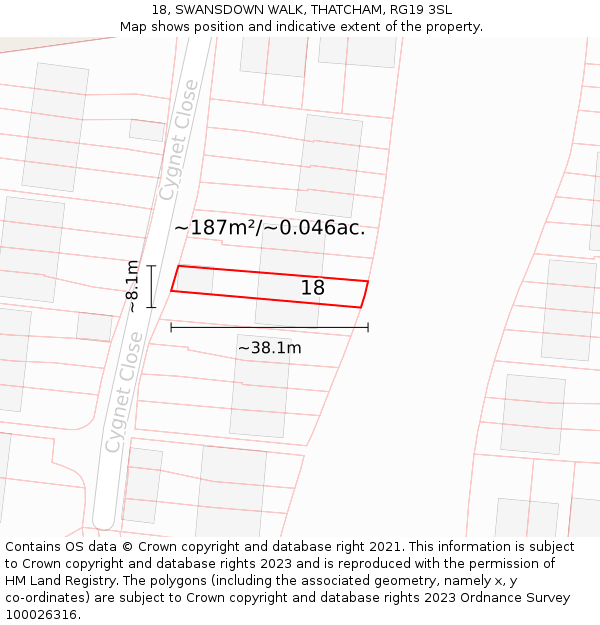 18, SWANSDOWN WALK, THATCHAM, RG19 3SL: Plot and title map