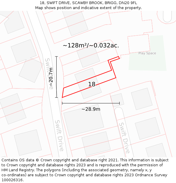 18, SWIFT DRIVE, SCAWBY BROOK, BRIGG, DN20 9FL: Plot and title map