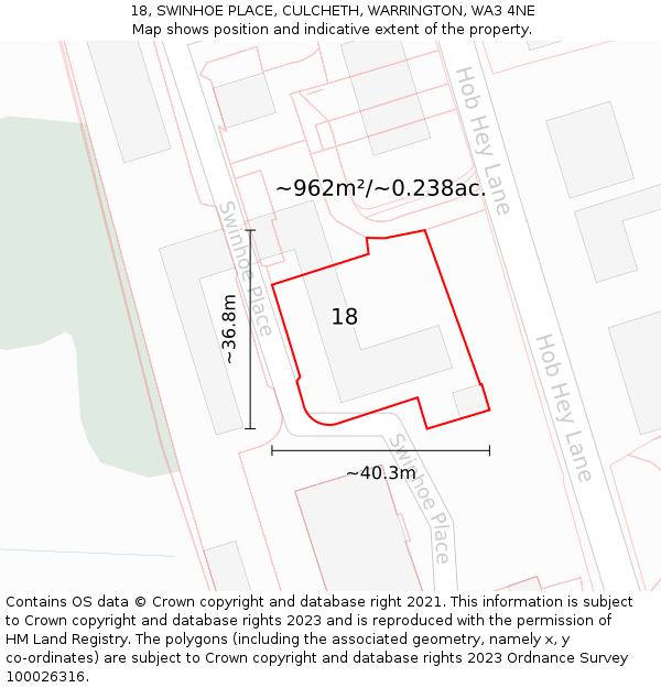 18, SWINHOE PLACE, CULCHETH, WARRINGTON, WA3 4NE: Plot and title map