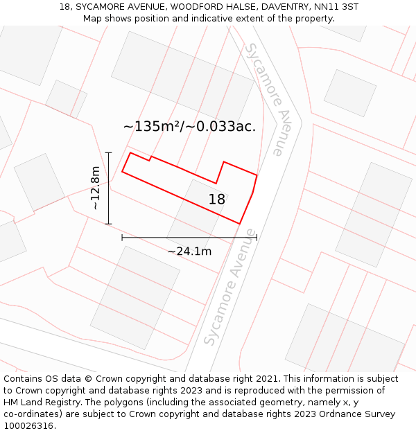 18, SYCAMORE AVENUE, WOODFORD HALSE, DAVENTRY, NN11 3ST: Plot and title map