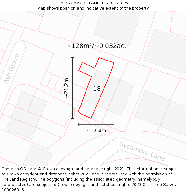 18, SYCAMORE LANE, ELY, CB7 4TW: Plot and title map