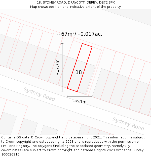 18, SYDNEY ROAD, DRAYCOTT, DERBY, DE72 3PX: Plot and title map