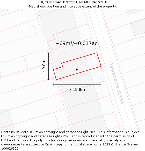 18, TABERNACLE STREET, NEATH, SA10 6UF: Plot and title map
