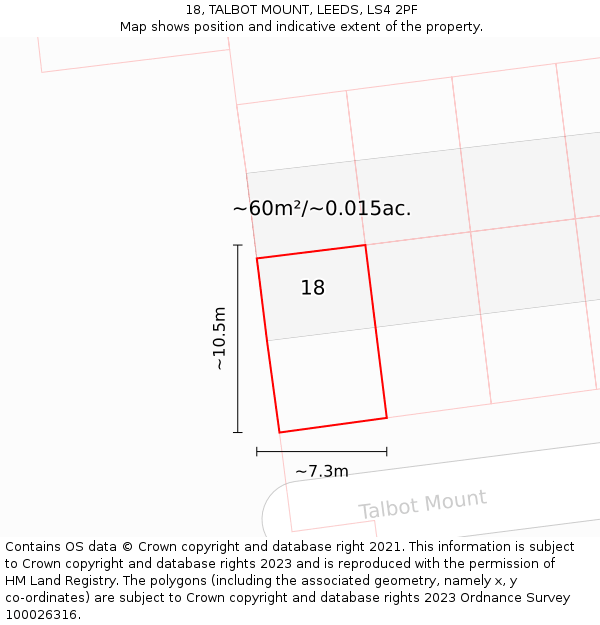 18, TALBOT MOUNT, LEEDS, LS4 2PF: Plot and title map