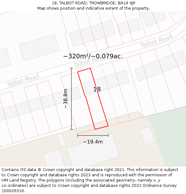 18, TALBOT ROAD, TROWBRIDGE, BA14 9JP: Plot and title map