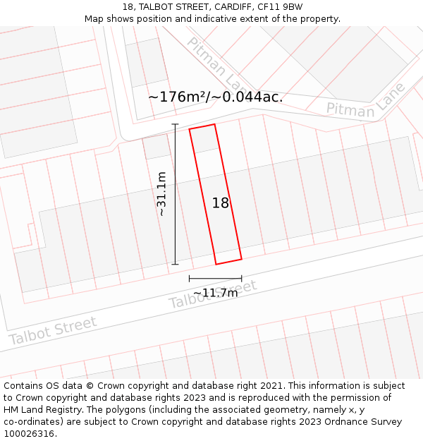 18, TALBOT STREET, CARDIFF, CF11 9BW: Plot and title map