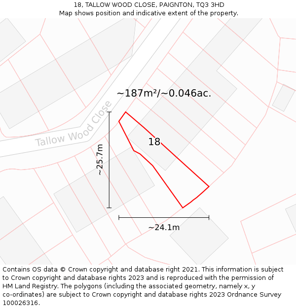 18, TALLOW WOOD CLOSE, PAIGNTON, TQ3 3HD: Plot and title map