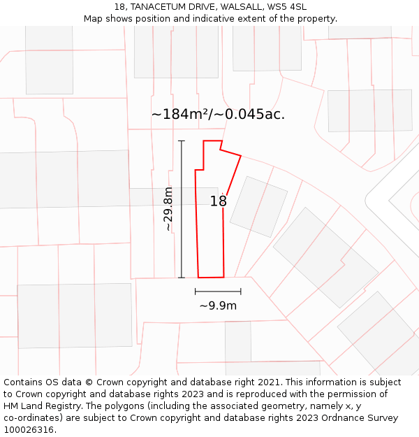 18, TANACETUM DRIVE, WALSALL, WS5 4SL: Plot and title map