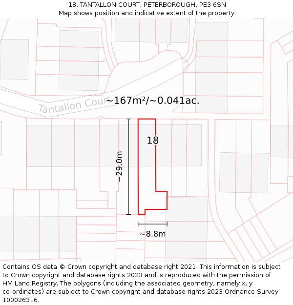 18, TANTALLON COURT, PETERBOROUGH, PE3 6SN: Plot and title map