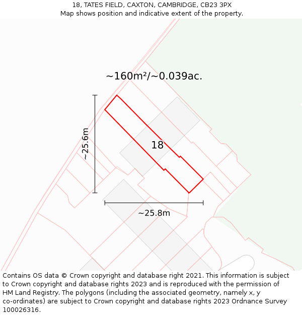 18, TATES FIELD, CAXTON, CAMBRIDGE, CB23 3PX: Plot and title map