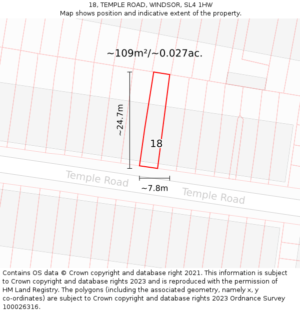 18, TEMPLE ROAD, WINDSOR, SL4 1HW: Plot and title map