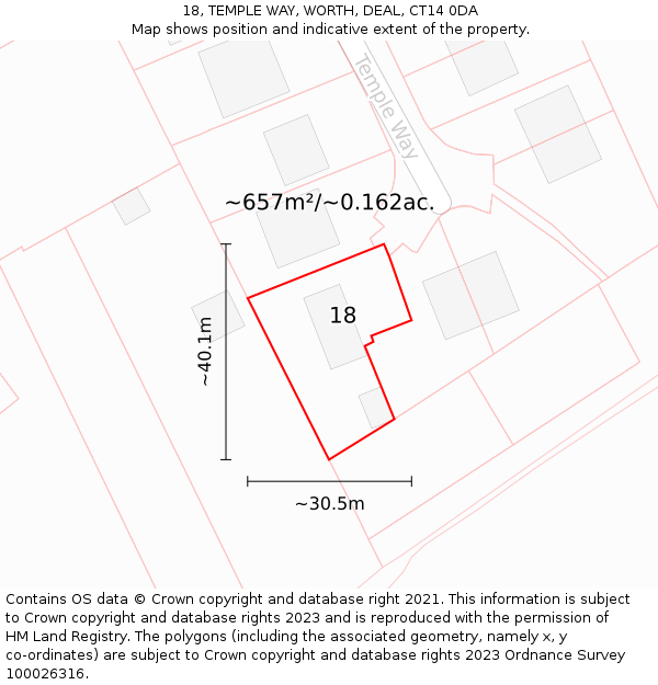 18, TEMPLE WAY, WORTH, DEAL, CT14 0DA: Plot and title map