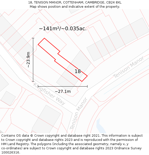 18, TENISON MANOR, COTTENHAM, CAMBRIDGE, CB24 8XL: Plot and title map