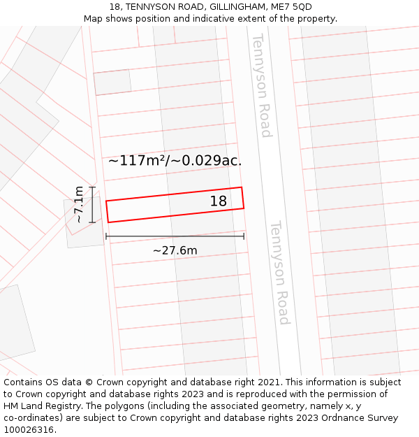 18, TENNYSON ROAD, GILLINGHAM, ME7 5QD: Plot and title map