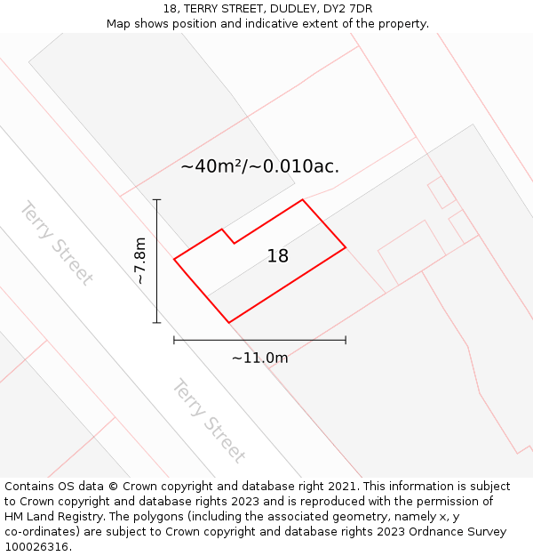 18, TERRY STREET, DUDLEY, DY2 7DR: Plot and title map