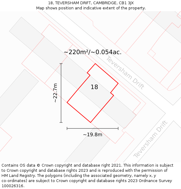 18, TEVERSHAM DRIFT, CAMBRIDGE, CB1 3JX: Plot and title map