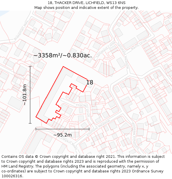 18, THACKER DRIVE, LICHFIELD, WS13 6NS: Plot and title map