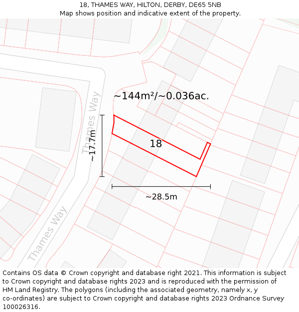 18, THAMES WAY, HILTON, DERBY, DE65 5NB: Plot and title map
