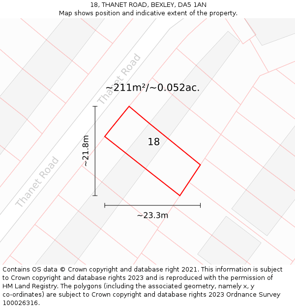 18, THANET ROAD, BEXLEY, DA5 1AN: Plot and title map